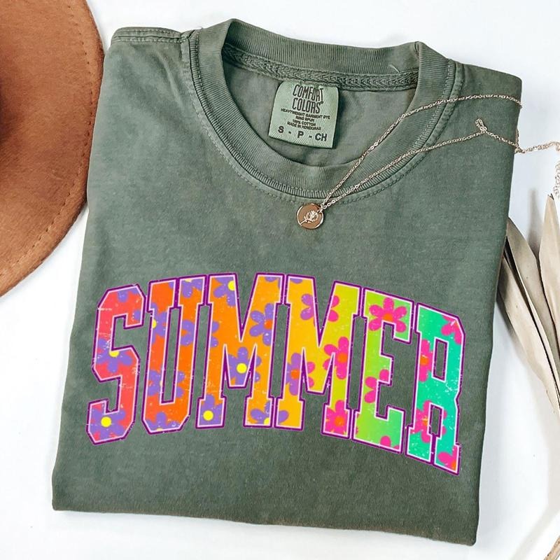 Comfort Colors Retro Summer T-Shirt, Summer Varsity Tee, Rainbow Summer Shirt, Retro Flower Shirt Hoodie, Sweatshirt