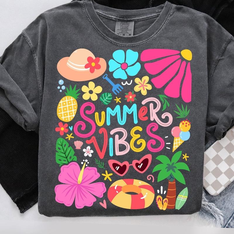 Comfort Colors Retro Tropical Summer Vibes T-Shirt, Retro Summer TShirt, Beach T-Shirt, Hello Summer T-Shirt, Brushstroke...