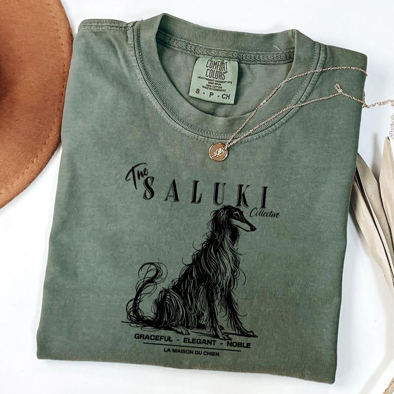 Comfort Colors Saluki T-Shirt, Elegant Standard Saluki Tee, Dog Lover Shirt, Ink Sketch Poodle Shirt, Vintage Pet Graphic...