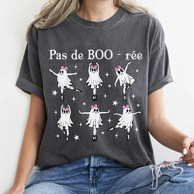 Comfort Colors Skeleton Pas de Boo-rée Shirt, Ballerina Ghost Shirt, Ballet Dancer Spooky Halloween Shirt, Ballet Dance...
