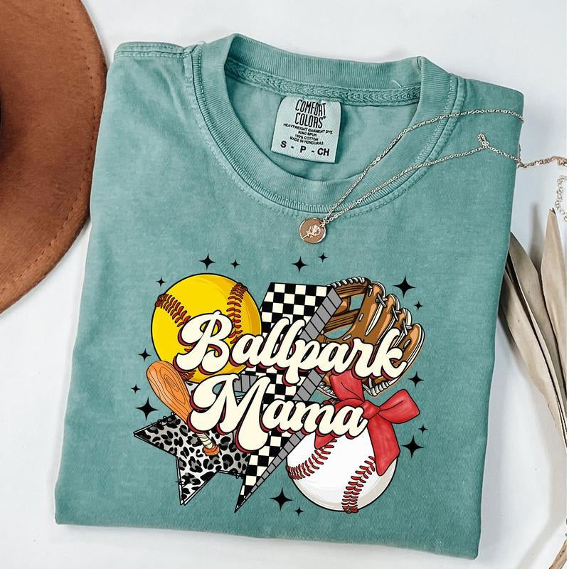 Comfort Colors Softball Baseball Mama Shirt, Ballpark Mama Retro Shirt, Game Day Vibes T-Shirt, Coquette Bow Sports Tee,...