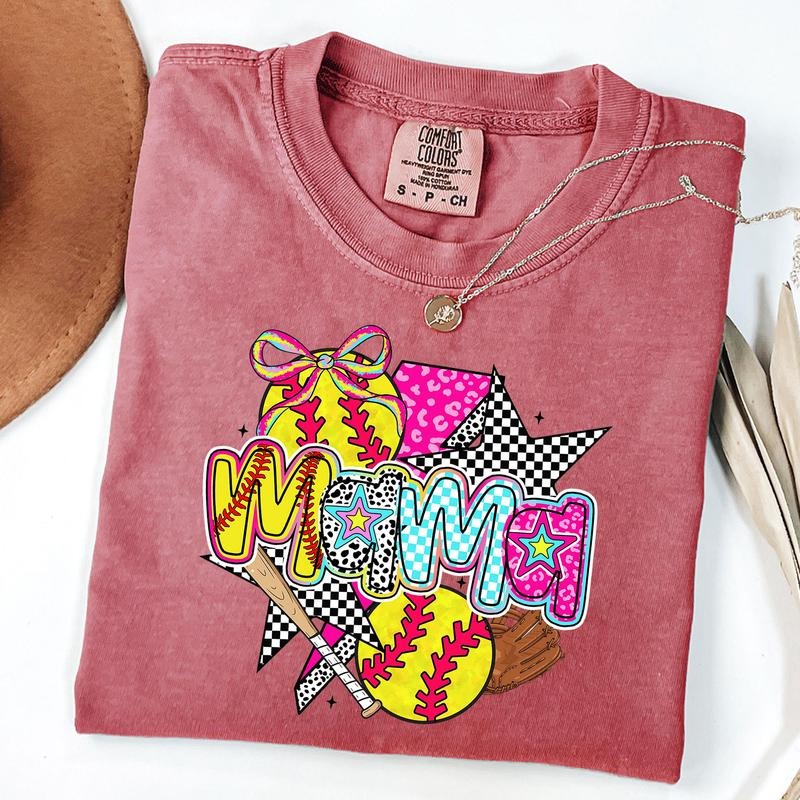 Comfort Colors Softball Mama Shirt, Brushstroke Softball Coquette Shirts, Softball Bow T-Shirt, Unisex T-Shirt Hoodie,...