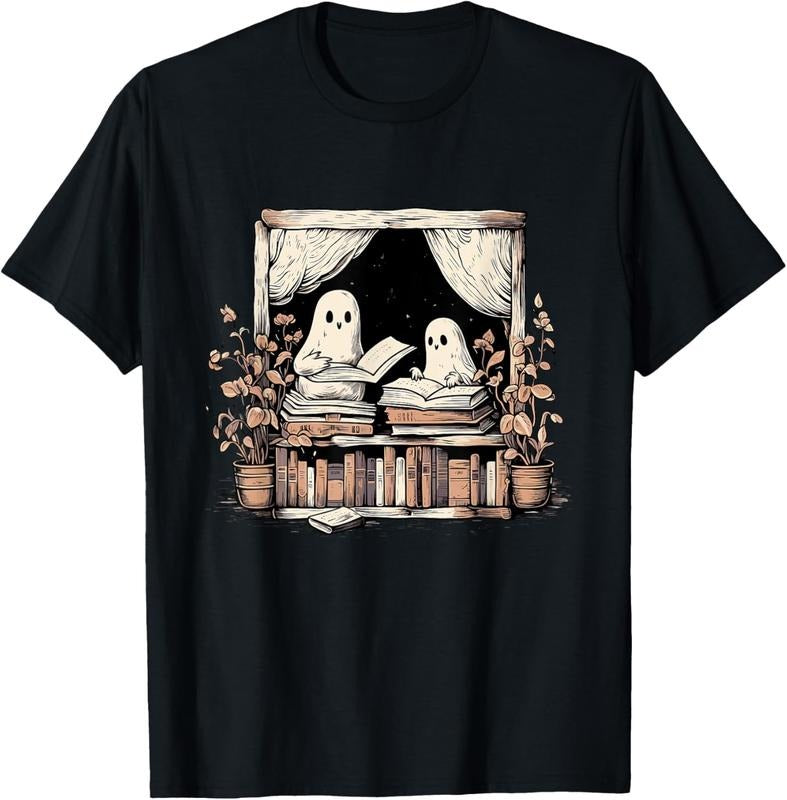 Comfort Colors Spooky Ghost Reading Books in a Library T-Shirt Hoodie, Sweatshirt | HypeDripTees.com