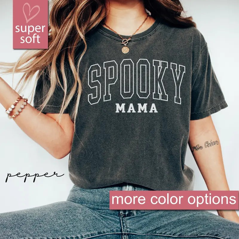 Comfort Colors Spooky Mama Shirt, Mom Halloween Shirt, Halloween Mom Shirt, Halloween Shirt, Halloween Mama Shirt, Spooky...