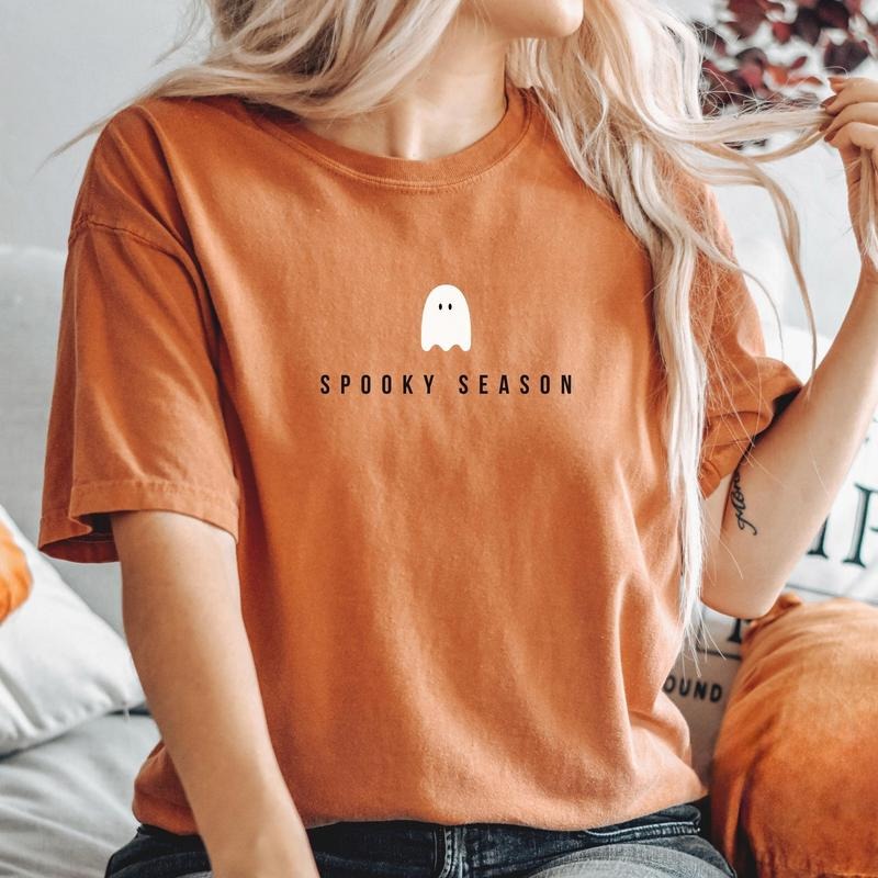 Comfort Colors Spooky Season Ghost Minimal Shirt, Vintage Halloween Shirt, Retro Boo Shirt, Cute Ghost Shirt, Spooky...