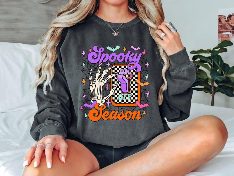 Comfort Colors Spooky Season Sweatshirt, Vintage Style Halloween Sweatshirt, Fun & Colorful Halloween Sweatshirt with...