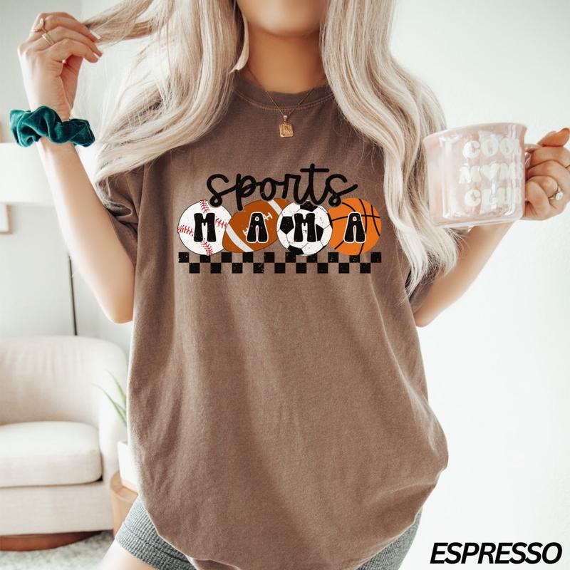 Comfort Colors Sports Mama T-Shirt, Checkered Mama T-Shirt, Baseball Mom Shirt, Football Mama, Game Day Tee, Soccer Mom...