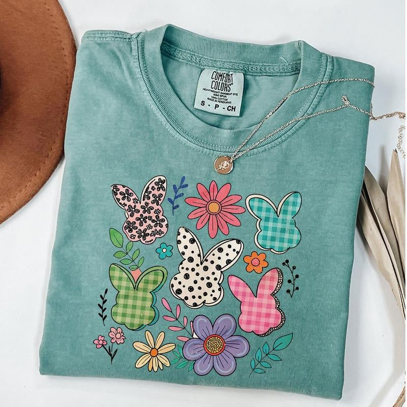 Comfort Colors Spring Floral Chinoiserie Bunny T-Shirt, Boho Easter Shirt, Grand Millennial Easter Shirt, Flower Easter...