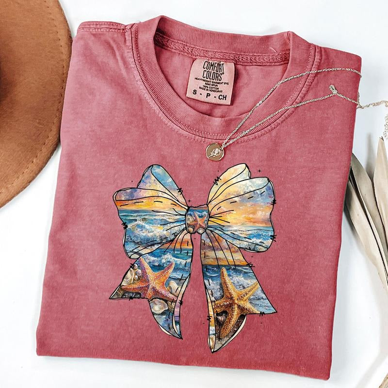 Comfort Colors Summer Coquette Girly Bow Shirt, Summer Beach Shirt, Summer Girly Bow Shirt, Unisex T-Shirt Hoodie, Sweatshirt