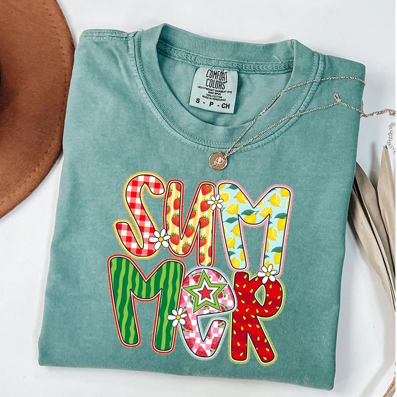Comfort Colors Summer Tropical Fruit Shirt, Preppy Summer Shirt, Watermelon Lemon Strawberry Summer Vacation Shirt,...