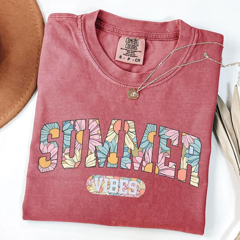 Comfort Colors Summer Retro Beach Shirt Sunny Days Floral Varsity Vacation Summer Shirt T-Shirts, Hoodie, Sweatshirt