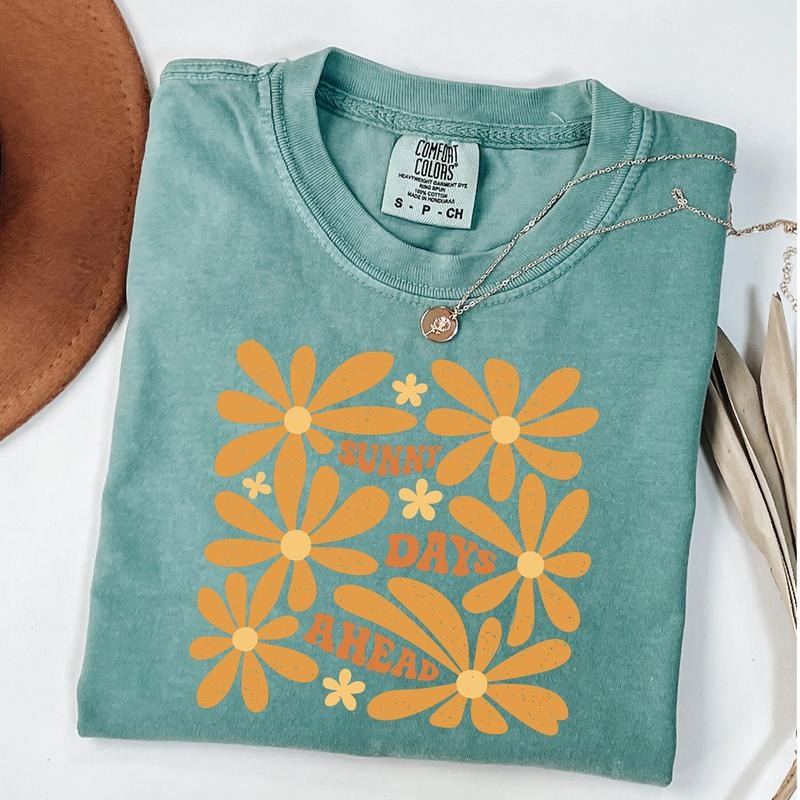 Comfort Colors Sunny Days Ahead Shirt Boho Summer Abstract Floral Mental Health Shirt T-Shirts, Hoodie, Sweatshirt