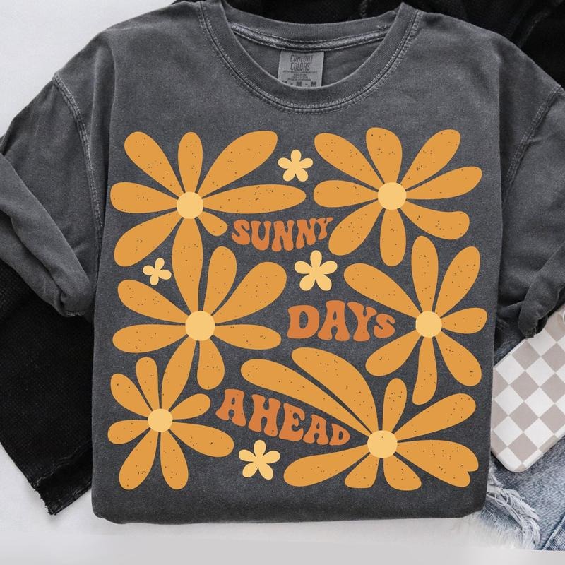 Comfort Colors Sunny days ahead T-Shirt, Boho Summer T-Shirt, Retro Summer Shirt, Boho hippie floral Shirt, Abstract...