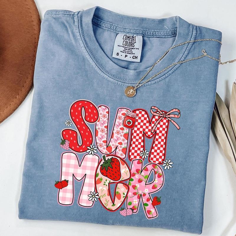 Comfort Colors Sweet Summer Time Shirt, Coquette Summer Shirt, Summer Checkered Shirt, Summer Strawberry T-Shirt, Unisex...