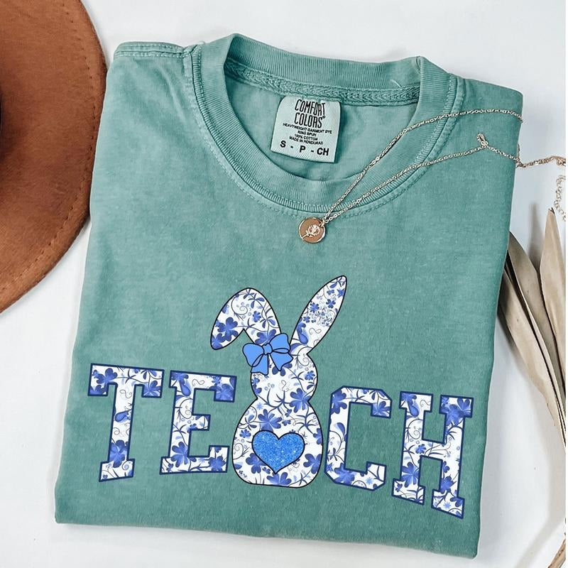 Comfort Colors Teacher Easter T-Shirt, Floral Teach Shirt, Easter Bunny Shirt, Teacher Easter Gift Hoodie, Sweatshirt
