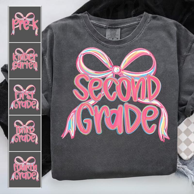 Comfort Colors Teacher Grade Crew Bow Shirt Pastel Neon Grade Shirt Cute Grade Level Tee for Girls Back to School Outfit...
