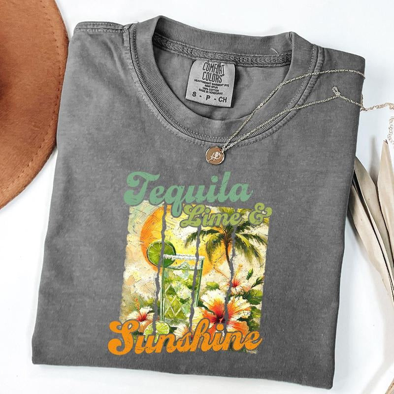 Comfort Colors Tequila Lime And Sunshine T-Shirt, Retro Beach Shirt, Trendy Summer Tee, Unisex T-Shirt Hoodie, Sweatshirt