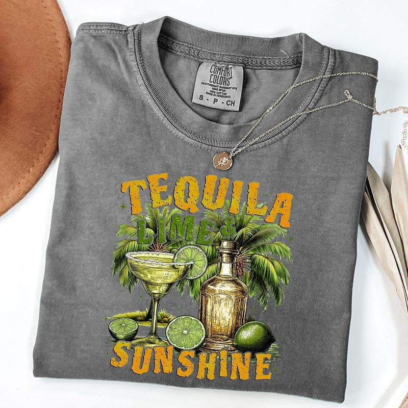 Comfort Colors Tequila Lime And Sunshine Tee, Preppy Summer T-Shirt, Retro Beach Shirt, Margarita Tshirt Hoodie, Sweatshirt