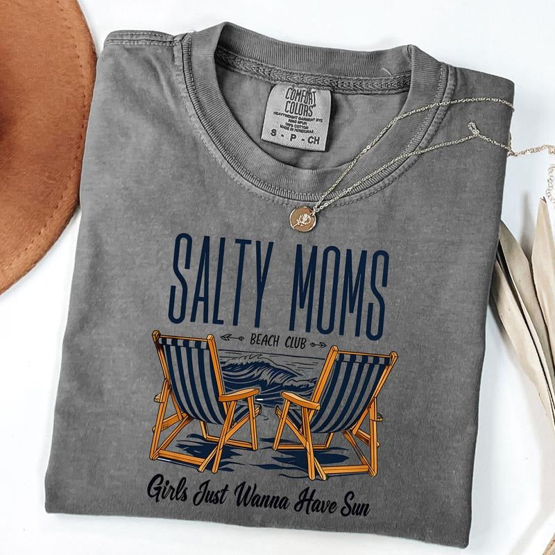 Comfort Colors The Beach Club Shirt, Retro Salty Mom T-Shirt, Funny Sarcastic Mom Tee, Aesthetic Beach Shirt Hoodie,...