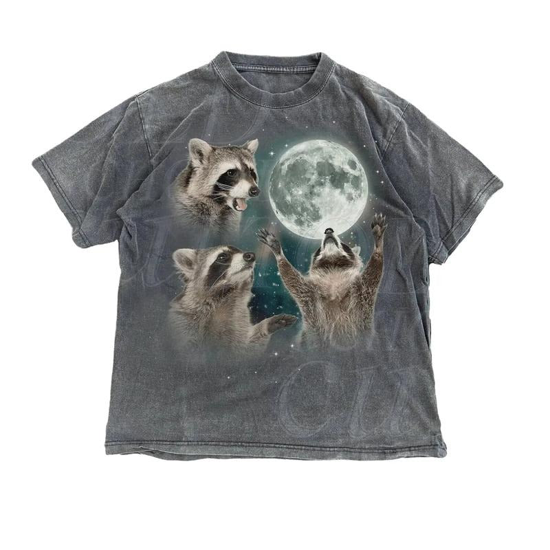 Comfort Colors Three Raccoons Vintage Graphic T-shirts, Retro Raccoon Moon T-shirt, Raccoon Lovers, Funny Raccoon Tee,...