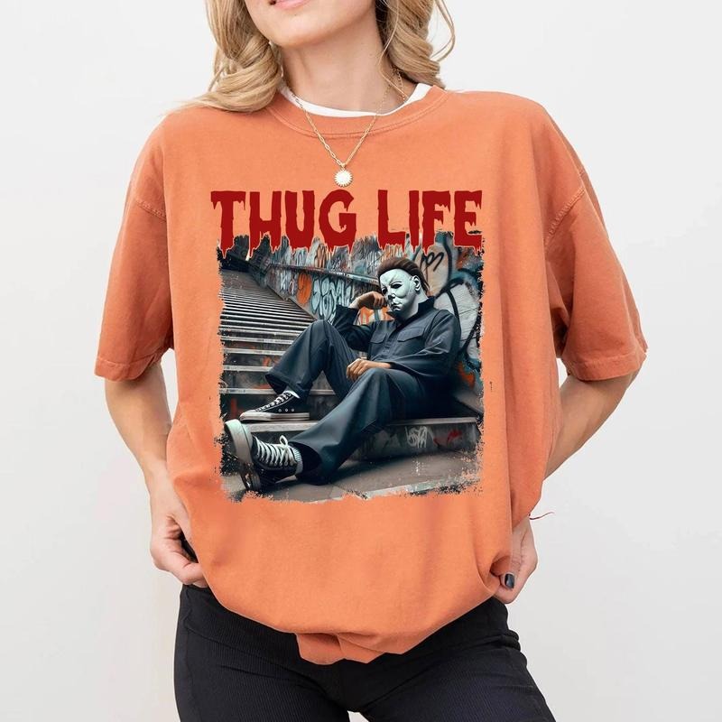 Comfort Colors Thug Life Halloween Shirt, Spooky Horror Movie Shirt, Spooky Season Merch, Funny Horror Halloween Shirt...