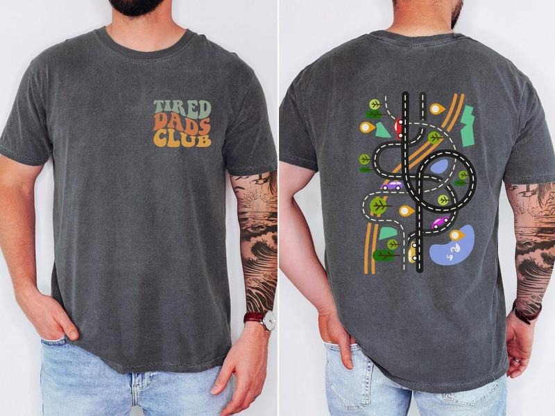 Comfort Colors Tired Dads Club Shirt, Cute Tired Dads Club Shirt, Play Cars On Dad's Back, Mat Road Car Race Track Shirt,...