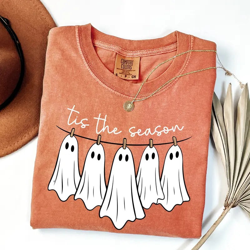 Comfort Colors Tis The Season Ghost Shirt, Cute Spooky Shirt, Spooky Season, Pumpkin Shirt, Halloween Party Shirt Hoodie,...