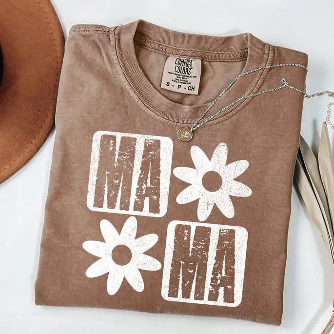 Comfort Colors Trendy Floral Checker Mama T-Shirt, Retro Mama T-Shirt, Aesthetic Mom Tee, Cute Mother's Day Gift, Boho...