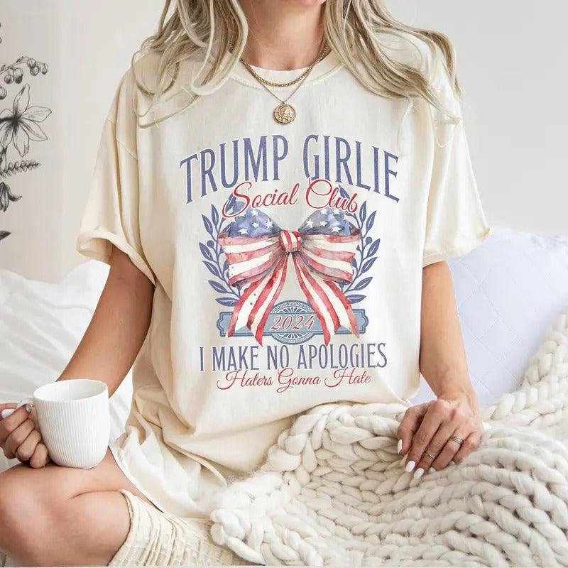 Comfort Colors Trump 2024 Shirt, Coquette Trump Social Club T-Shirt, Election Shirt 2024, Trump Girlie Bow Flag Tee, Maga...