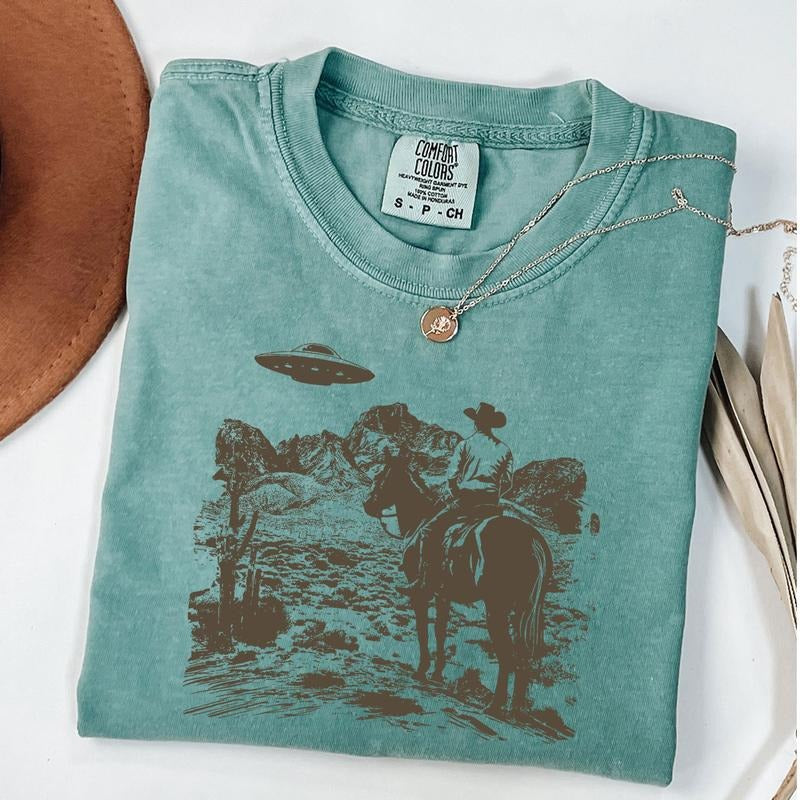 Comfort Colors Ufo Western Shirt, Retro T-Shirt, Vintage Cowboy T-Shirt, Wild West Shirt Hoodie, Sweatshirt