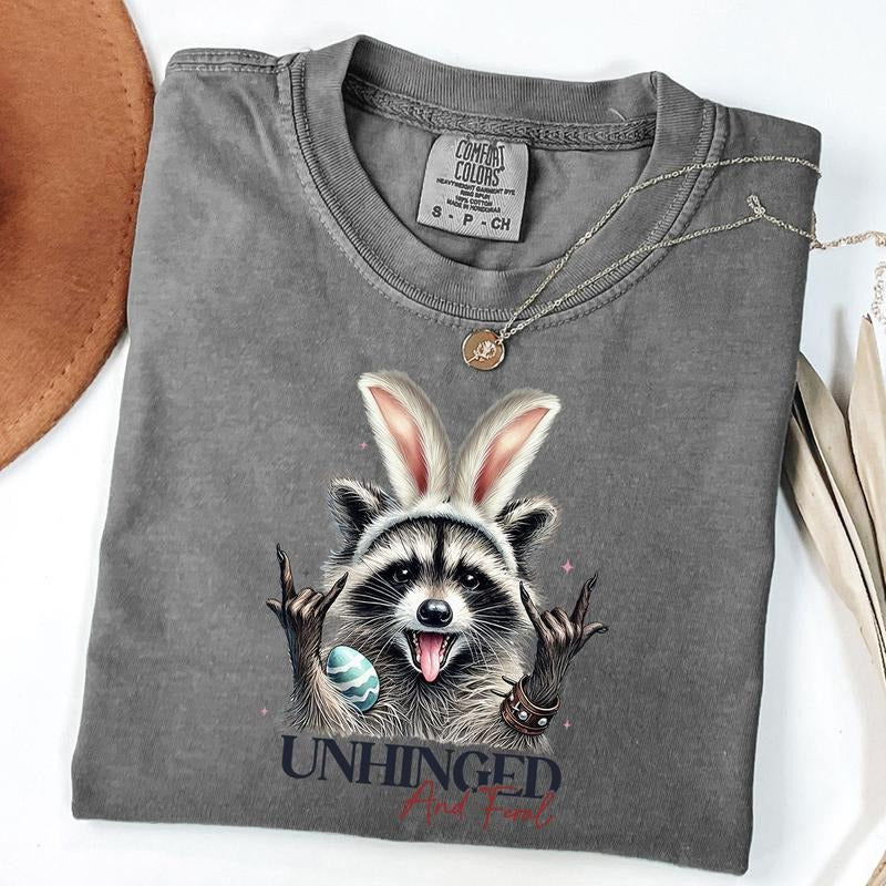 Comfort Colors Unhinged And Feral Shirt, Funny Raccoon Shirt, Raccoon Bunny T-Shirt, Vintage Feral Mom, Funny Sarcastic...