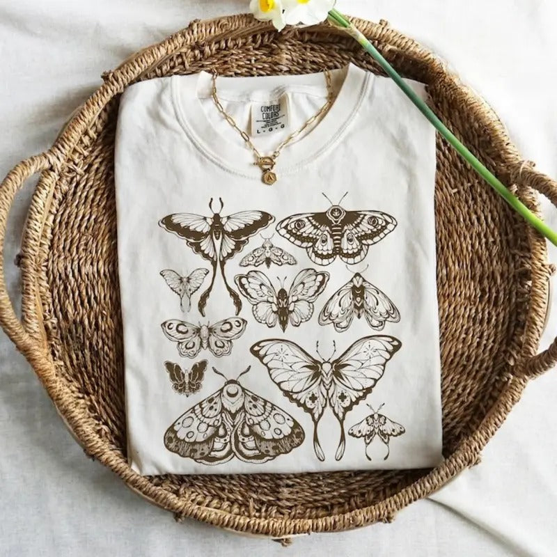 Comfort Colors Vintage Butterfly and Moth T-Shirt, Cottagecore Aesthetic Comfort Colors Shirt, Cottagecore Shirt,...