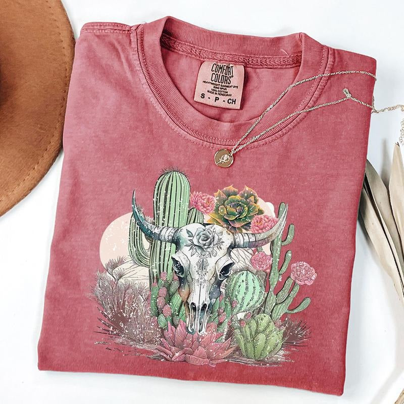 Comfort Colors Vintage Cow Skull Desert Western Shirt, Cow Skull Shirt, Trendy Western Tee, Western T Shirt, Gift For Her...