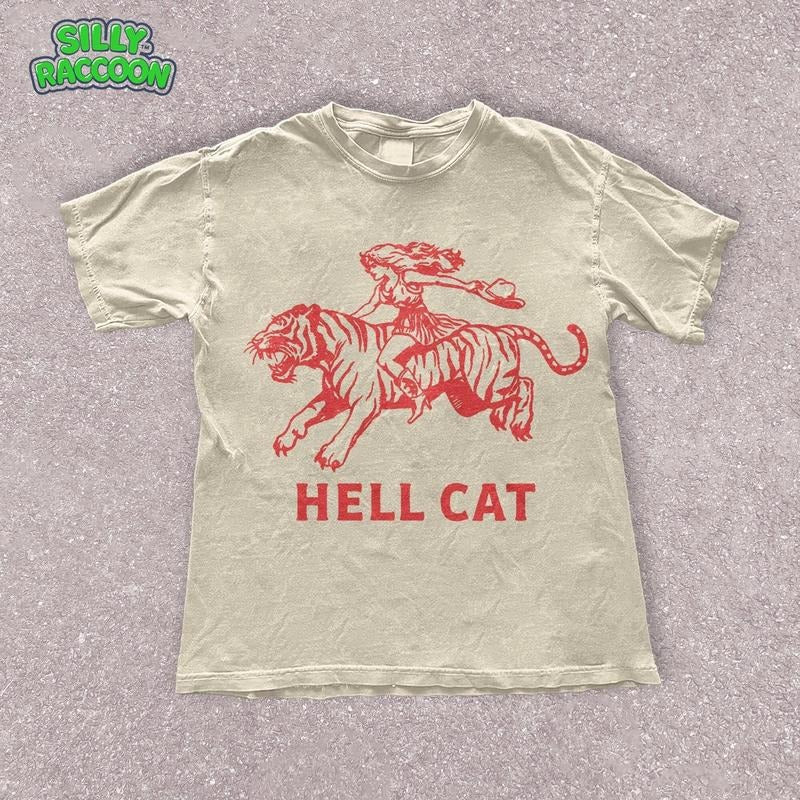 Comfort Colors Vintage Cowgirl Hell Cat T-Shirt, Retro Cowgirl Western T-Shirt, Tiger Shirt, Funny Trendy Shirt, Gift...