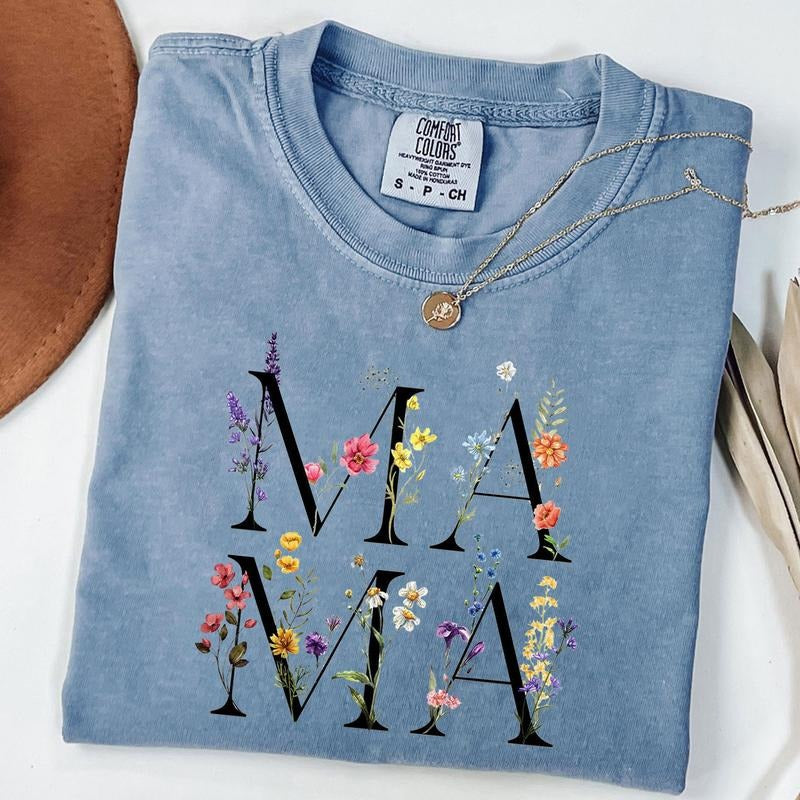 Comfort Colors Vintage Floral Mama Shirt, Wildflowers Mama T-Shirt, Gift For Mothers Day, Botanical Plant Mom Shirt,...