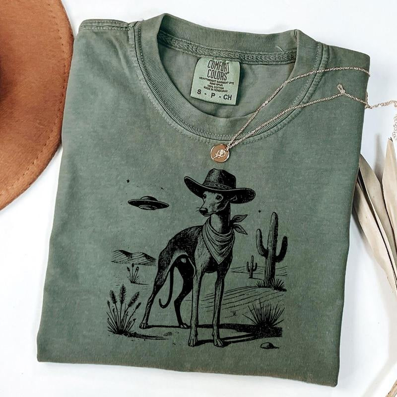 Comfort Colors Vintage Greyhound Shirt, Whippet Retro Shirt, Cowboy Dog Tee, Funny UFO Dog T-Shirt, Dog Mom Gift Hoodie,...