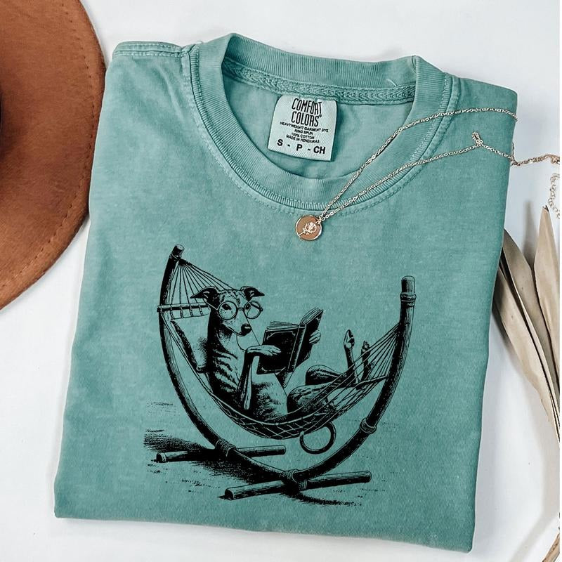 Comfort Colors Vintage Greyhound Shirt, Whippet Tee, Iggy Retro Dog T-Shirt, Funny Dog Tshirt, Dog Mom Shirt, Reading Dog...