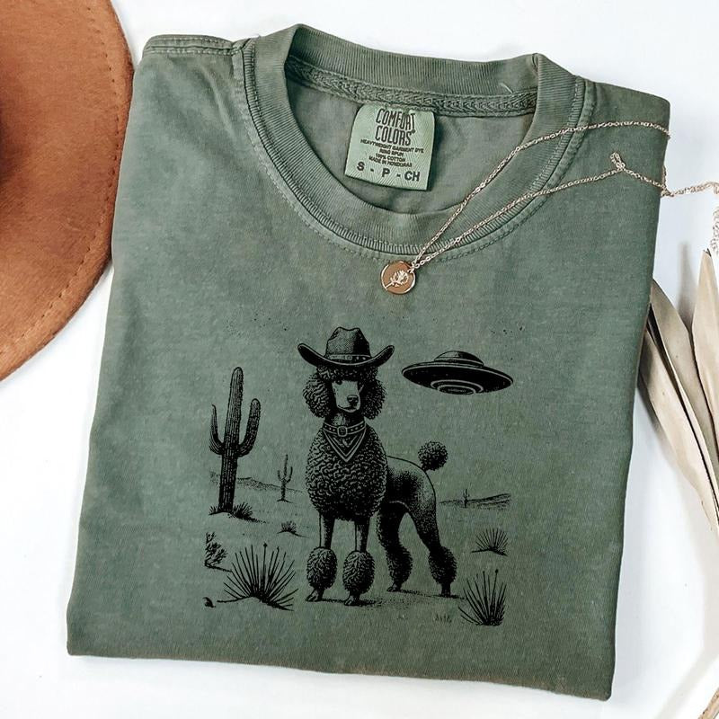Comfort Colors Vintage Poodle Shirt, Cowboy Poodle Shirt, Retro Western T-Shirt, Western Dog Tee, Poodle Lover Gift,...