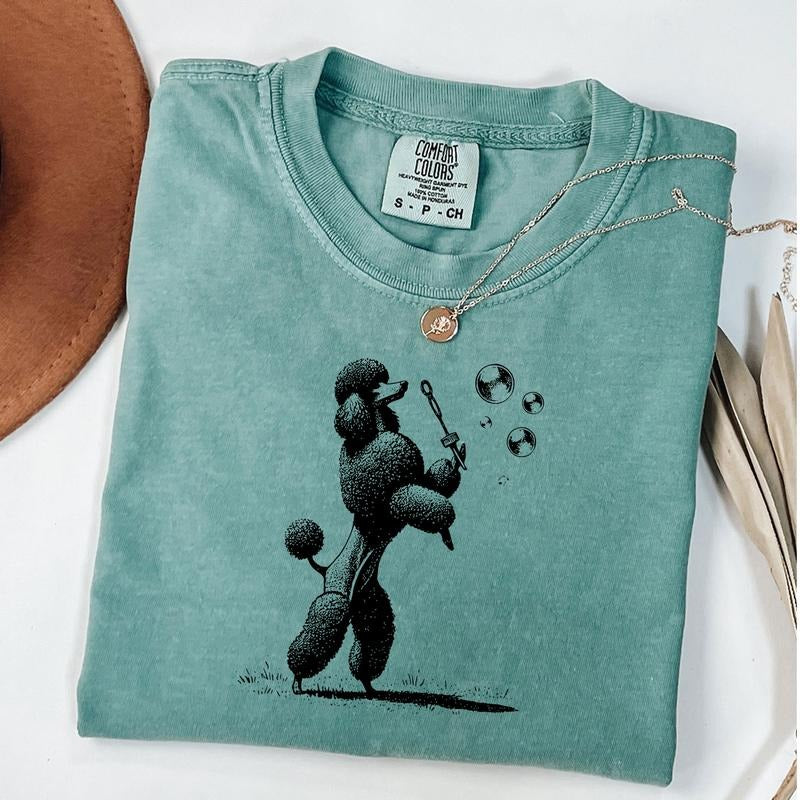 Comfort Colors Vintage Poodle Shirt, Retro Dog T-shirt, Dog Blowing Bubbles T-Shirt, Poodle Mom Shirt, Poodle Dad Tee...