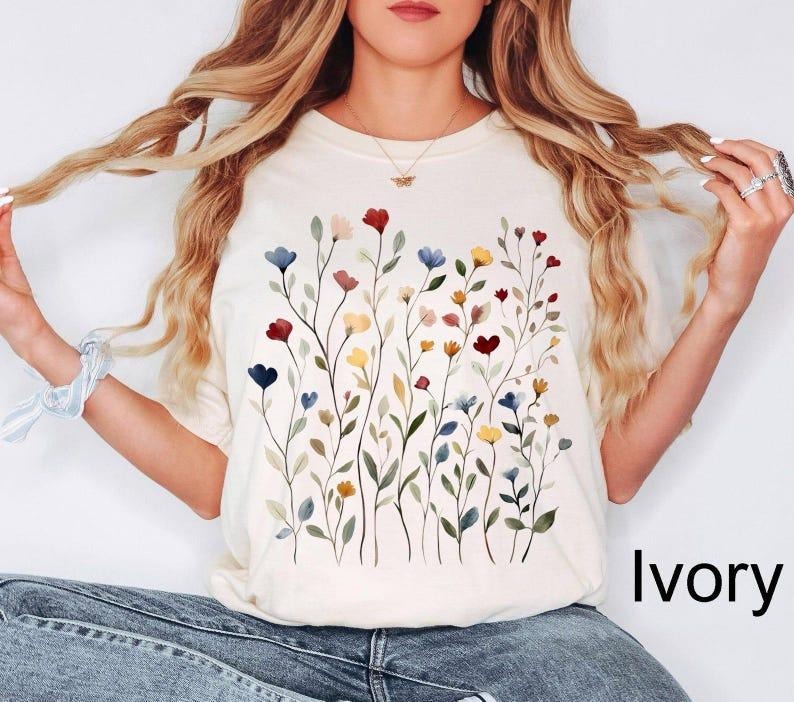 Comfort Colors Vintage Pressed Flowers Shirt, Boho Cottagecore Tshirt Botanical Floral Tee Wildflowers Sweatshirt,Gift...