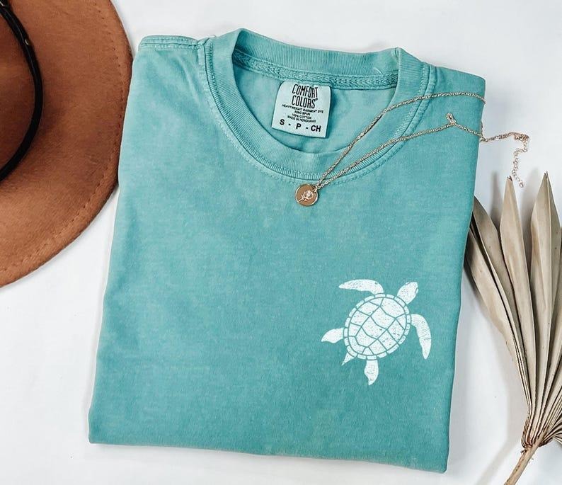 Comfort Colors Vintage Sea Turtle T-Shirt, Summer Tee for Women, Trendy Oversized TShirt, Beach T-Shirt, Summer Tee, Save...