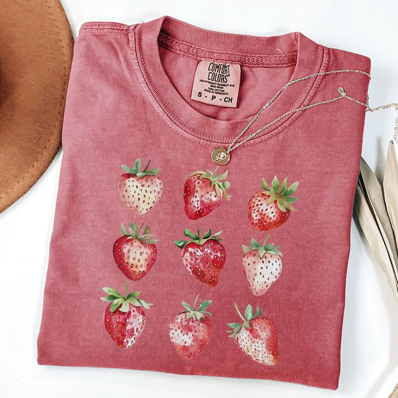 Comfort Colors Vintage Watercolor Strawberry Shirt, Retro Strawberry Tee, Strawberry Festival T-Shirt, Summer Vibes Shirt...