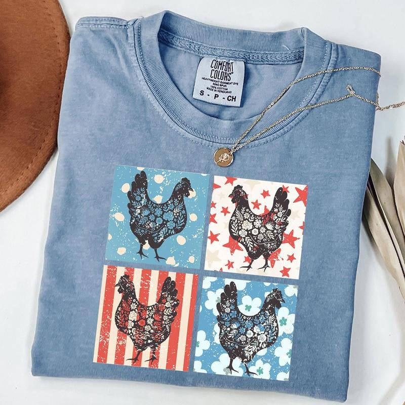 Comfort Colors Western 4th of July Shirt, Chicken T-Shirt, Retro 4th of July Shirt, Rooster Patriotic Tee Hoodie, Sweatshirt