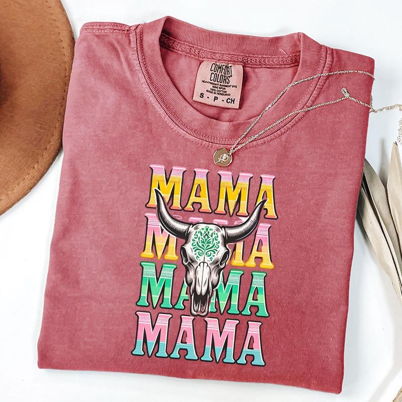 Comfort Colors Western Mama T-Shirt, Howdy Cowhide Shirt, Cow Skull Tee, Gift For Western Mom Hoodie, Sweatshirt