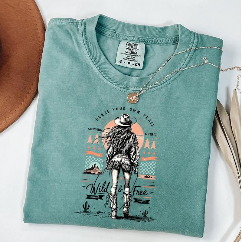Comfort Colors Wild And Free Shirt, Western T-Shirt, Cowgirl Rodeo Tee, Vintage Cowgirl Style, Unisex T-Shirt Hoodie,...