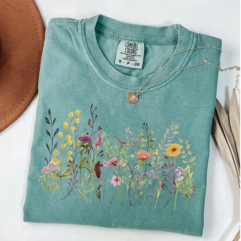 Comfort Colors Wild Flowers Shirt, Vintage Botanical Shirt, Pastel Floral T-Shirt, Gift for Garden Lover, Wildflowers Tee...