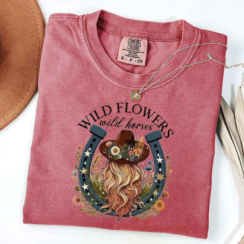 Comfort Colors Wild Flowers Wild Horses Shirt, Country Girl T-Shirt, Cowgirl Tee, Gift For Her Hoodie, Sweatshirt