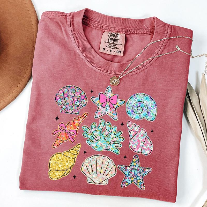 Comfort Colors Wildflower Seashell Clam Summer Shirt, Summer Vibes Shirt, Floral Summer Tee, Summer Beach T-Shirt, Unisex...