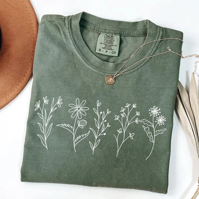 Comfort Colors Wildflower T-Shirt, Floral Cottagecore Shirt, Botanical Shirt, Flower T-Shirt, Nature Shirt, Wildflower...