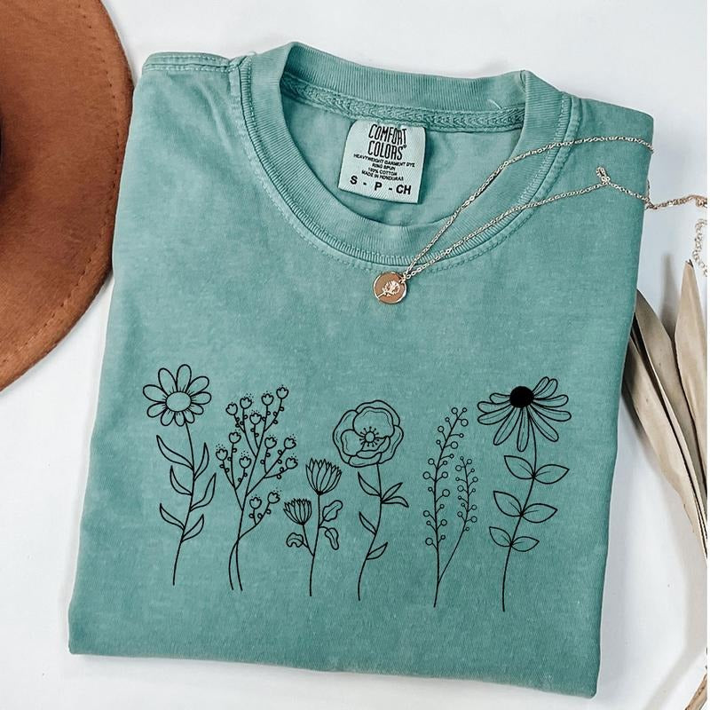Comfort Colors Wildflowers Shirt, Floral T-Shirt, Botanical Shirt, Flower T-Shirt, Nature Lover Shirt, Ladies Shirts...